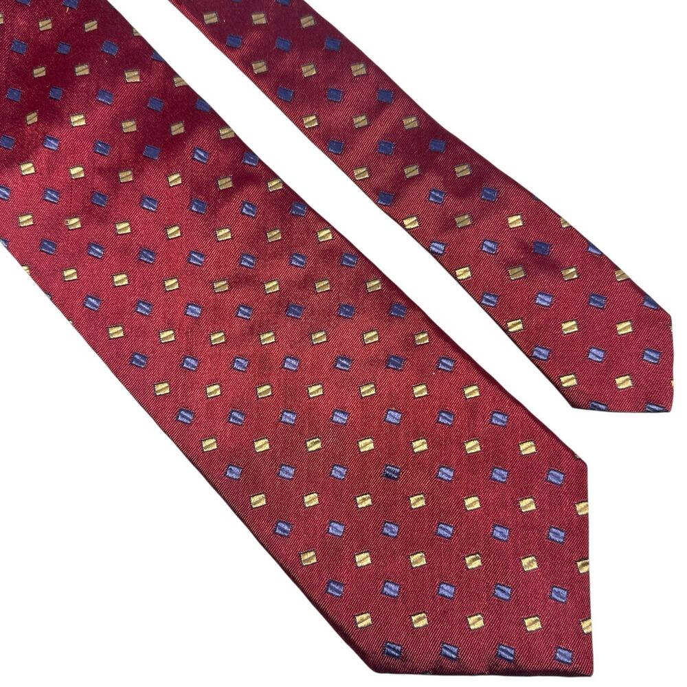 Ike Behar Red Silk Geometric Tie Mens Old Money Classic Heritage Ivy Preppy 61"